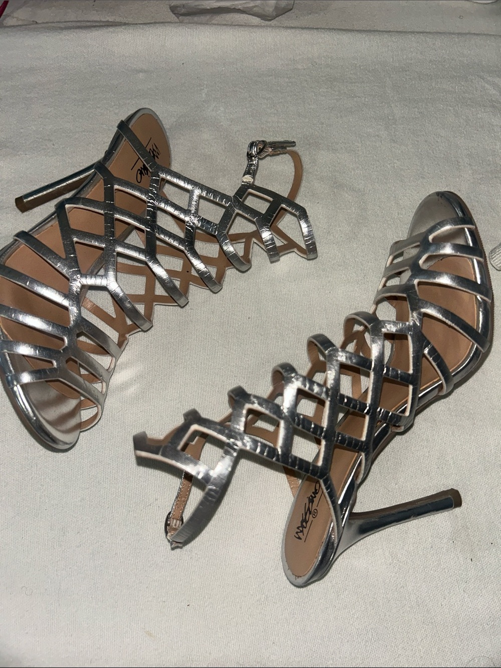 Prom Silver Metallic Cage Stiletto Heels with Ankle Strap
